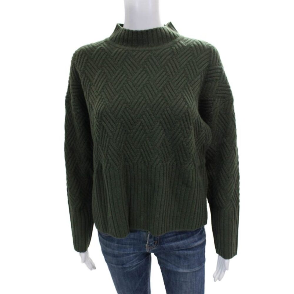 Alashan Womens Merino Pullover Green Mockneck Geometric Long Sleeve Size M